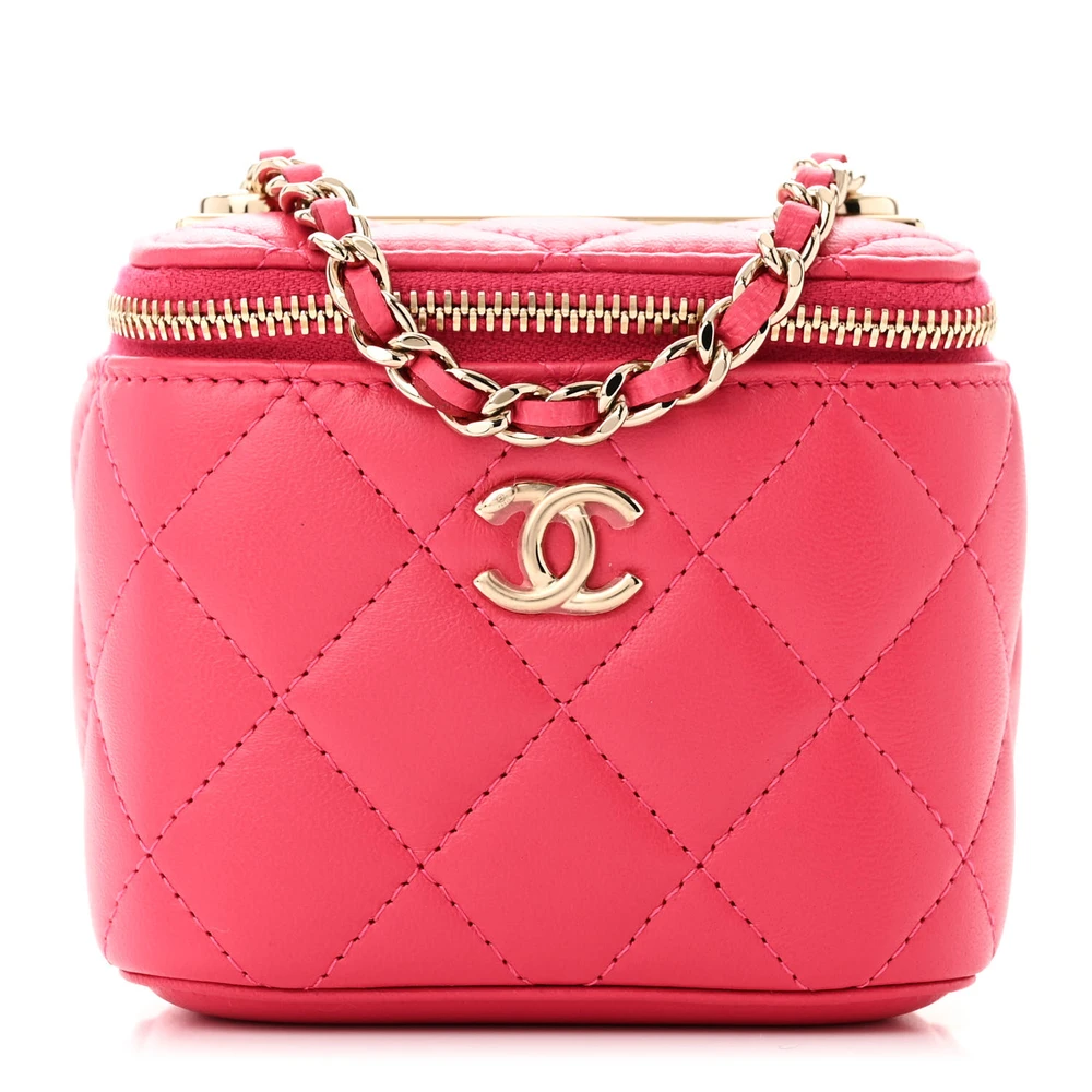 Lushentic Chanel Trendy Mini Vanity Case With Chain Dark Pink Quilted Lambskin Leather Gold Hardware Front
