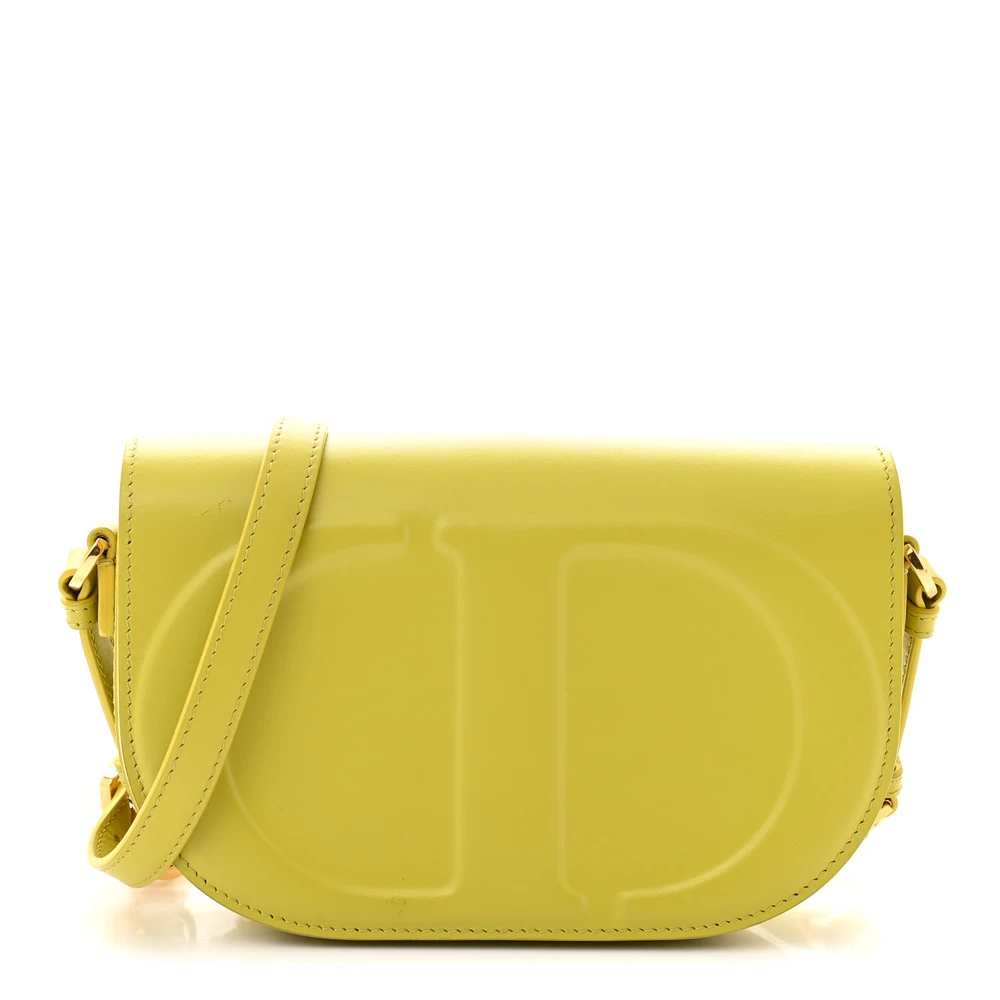 Lushentic Dior CD Signature Flap Crossbody Bag Lime Calfskin Leather Front