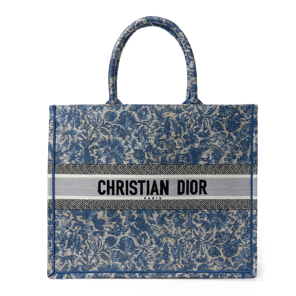 Lushentic Dior Large Brocart Book Tote Blue Embroidered Canvas Front