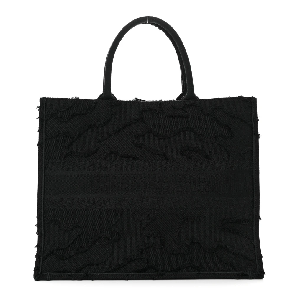 Lushentic Dior Large Camouflage Book Tote Black Embroidered Canvas Front