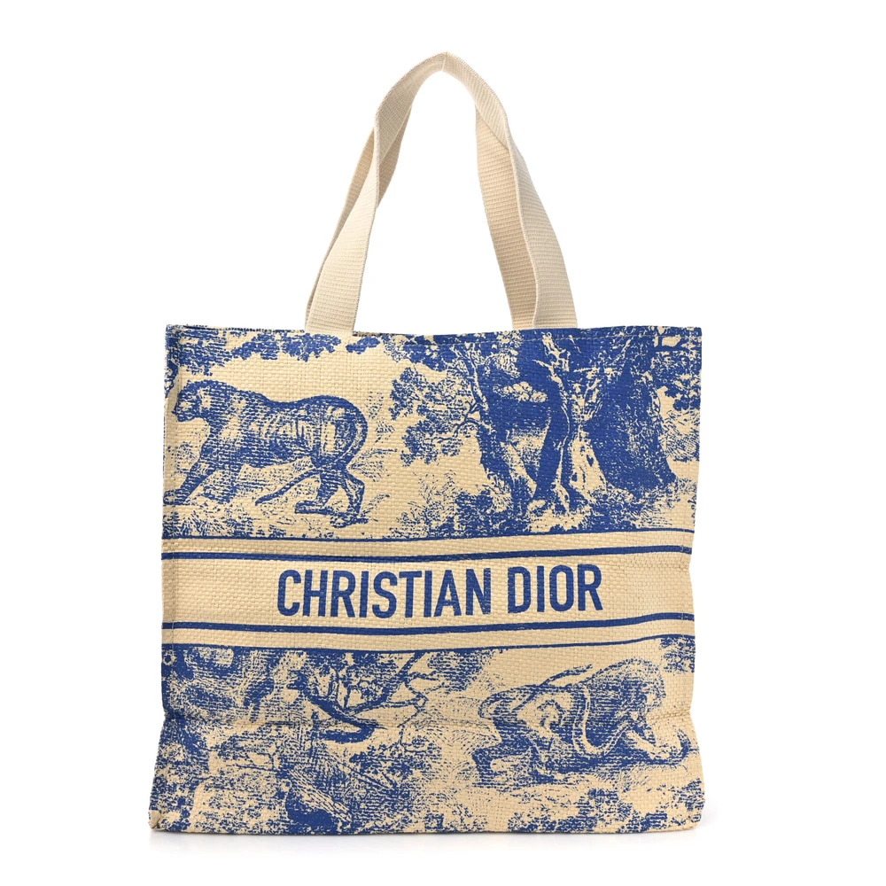 Lushentic Dior Large Dioriviera Tote Blue Straw Front