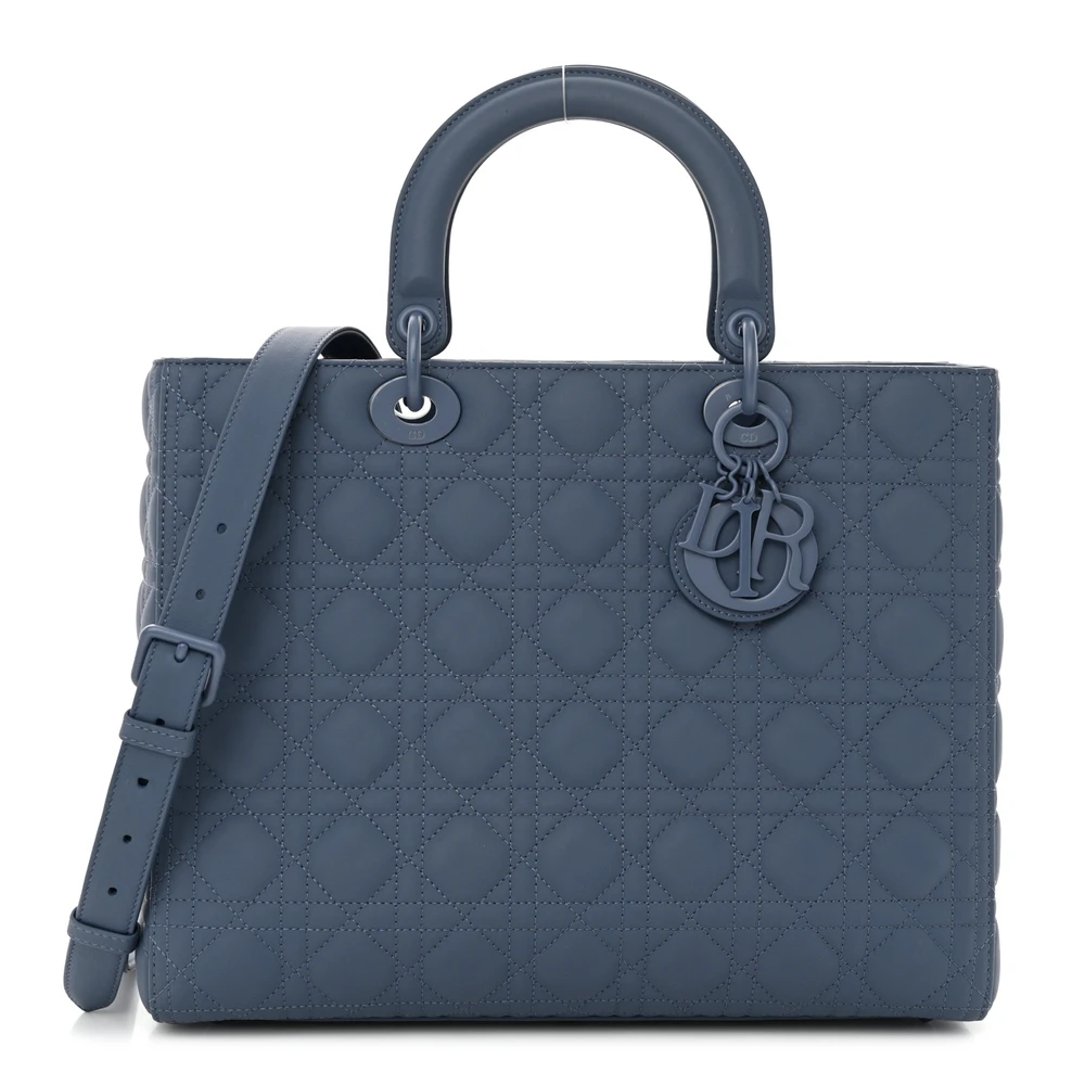 Lushentic Dior Large Lady Dior Denim Blue Ultra Matte Cannage Calfskin Leather Matte Blue Hardware Front