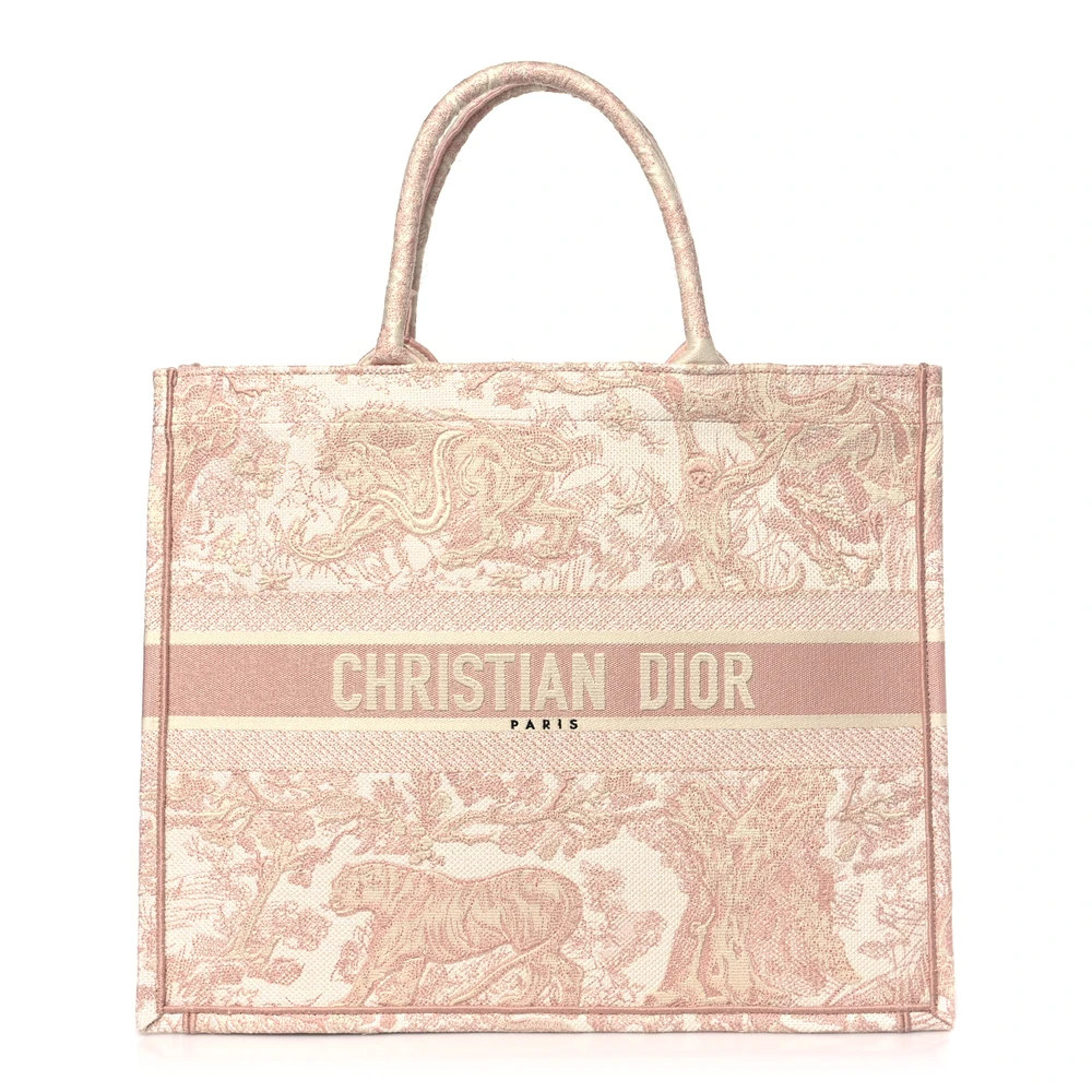 Lushentic Dior Large Toile De Jouy Book Tote Pink Embroidered Canvas Front
