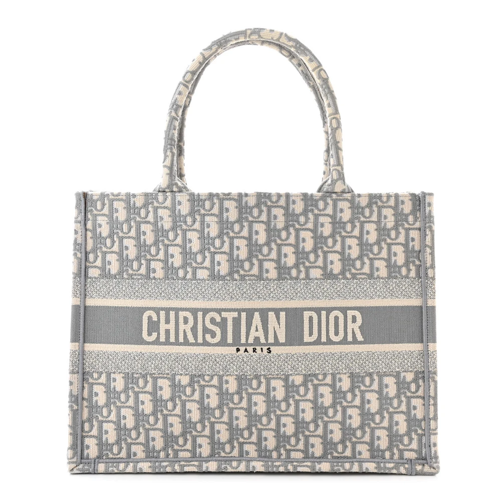 Lushentic Dior Medium Book Tote Grey Oblique Embroidered Canvas Front