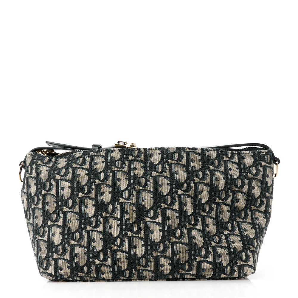 Lushentic Dior Medium DiorTravel Nomad Pouch Blue Oblique Canvas Gold Hardware Front