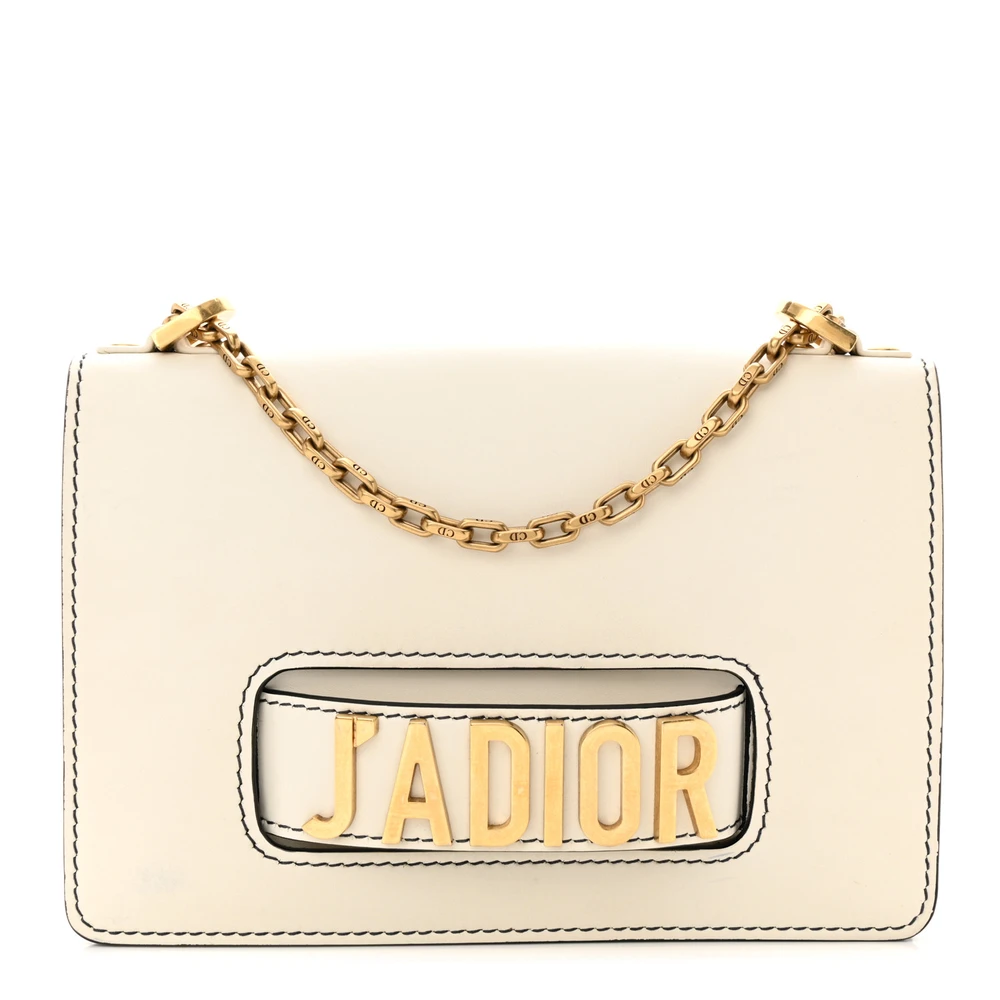 Lushentic Dior Medium J_Adior Chain Flap Bag Off White Calfskin Leather Gold Hardware Front