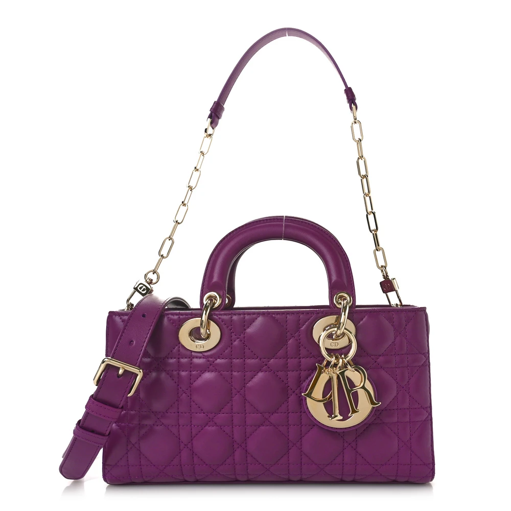 Lushentic Dior Medium Lady D-Joy Purple Cannage Lambskin Leather Gold Hardware Front