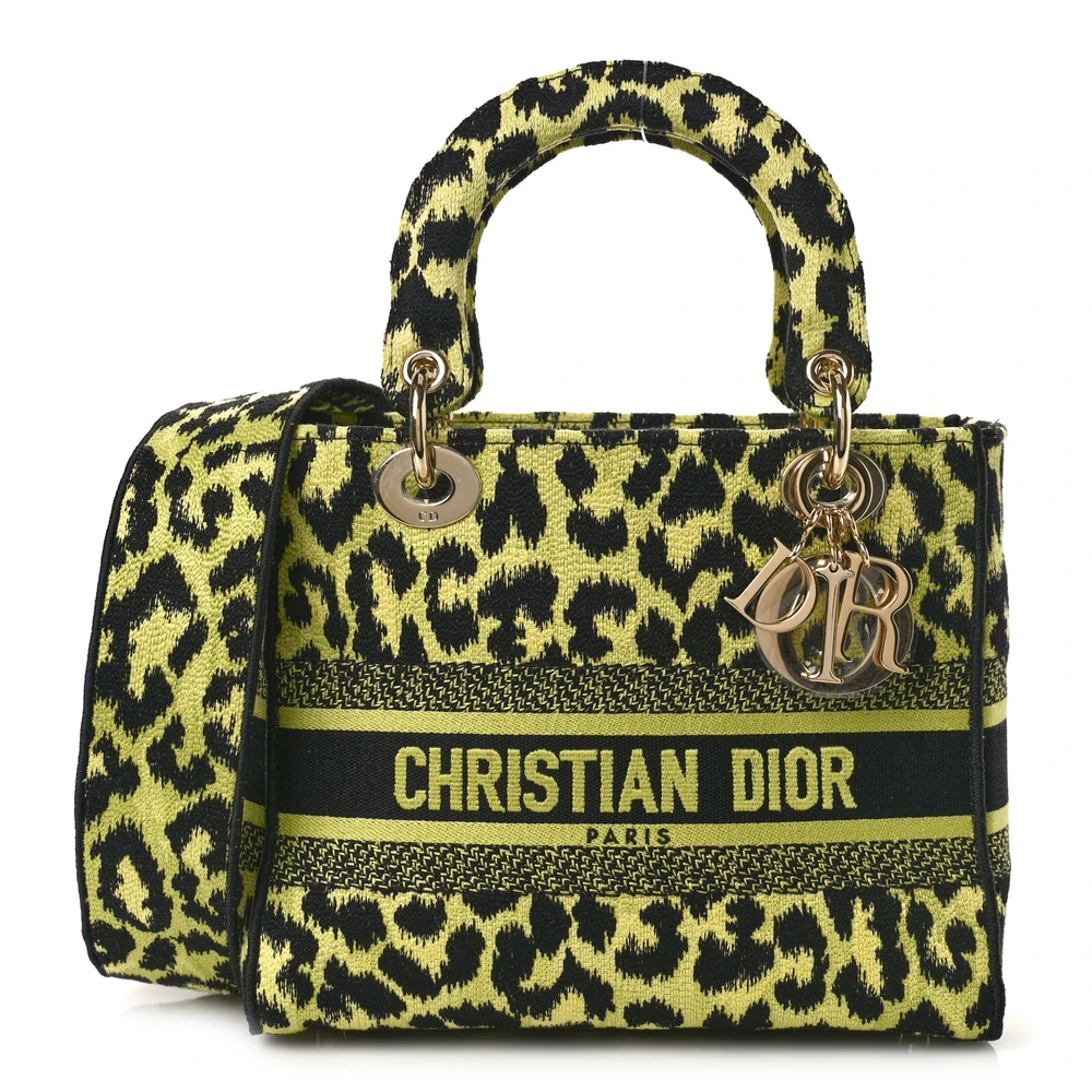 Lushentic Dior Medium Lady D-Lite Bag Lime Pop Dior Lime Pop Mizza Embroidered Canvas Pale Gold Hardware Front
