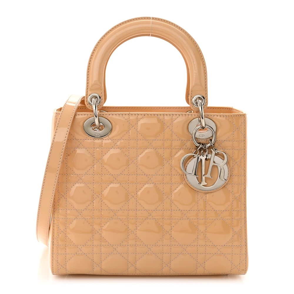 Lushentic Dior Medium Lady Dior Rose Clair Patent Cannage Calfskin Leather Silver Hardware Front