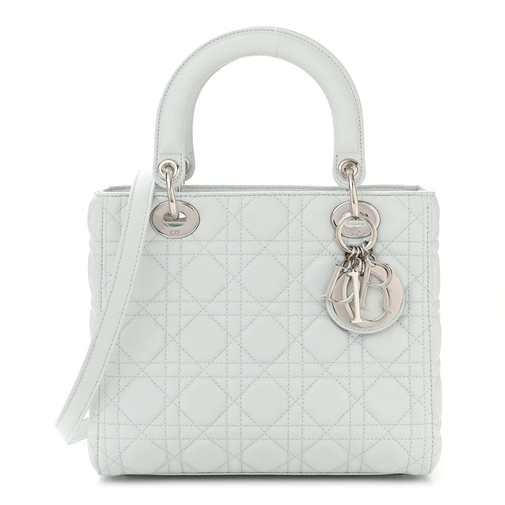 Lushentic Dior Medium Lady Dior White Grained Cannage Calfskin Leather Silver Hardware Front