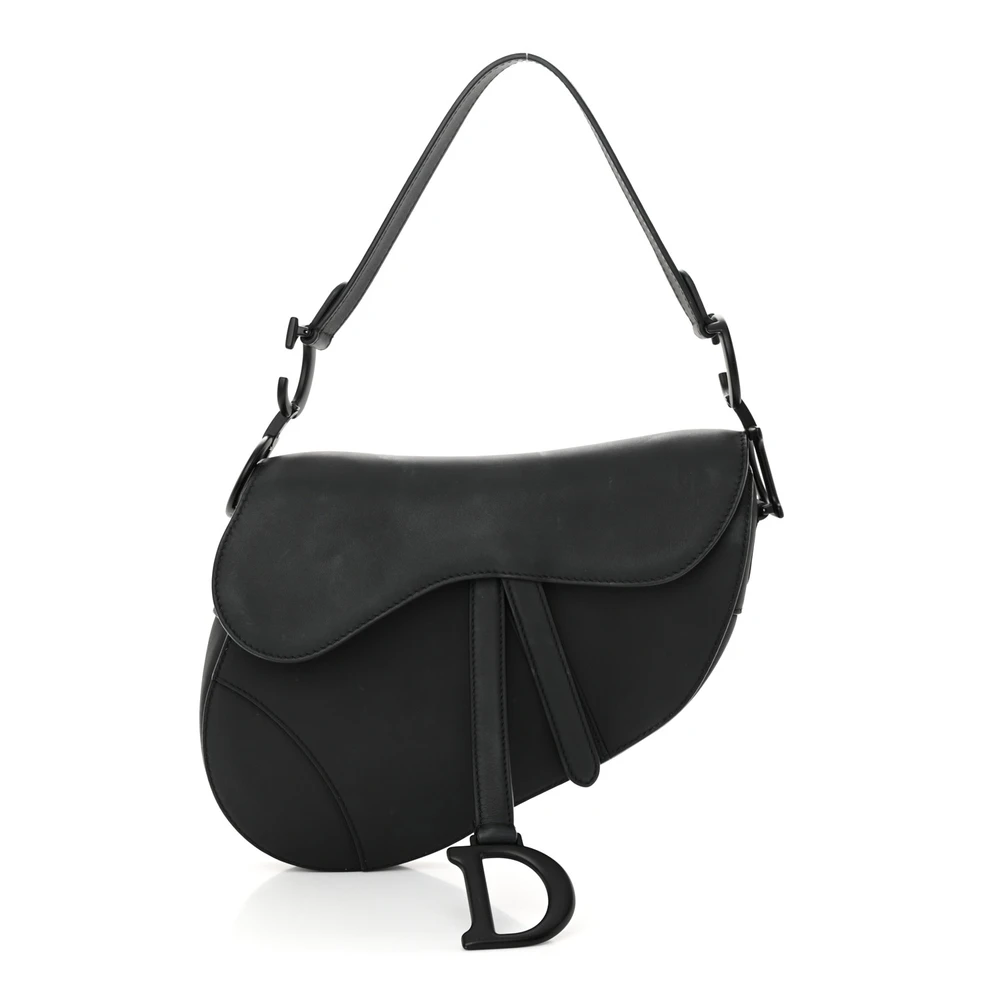 Lushentic Dior Medium Saddle Bag Black Ultra Matte Calfskin Leather Matte Black Hardware Front