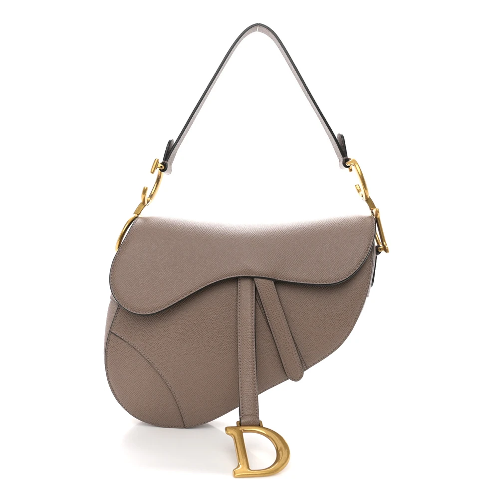 Lushentic Dior Medium Saddle Bag Warm Taupe Grained Calfskin Leather Gold Hardware Front