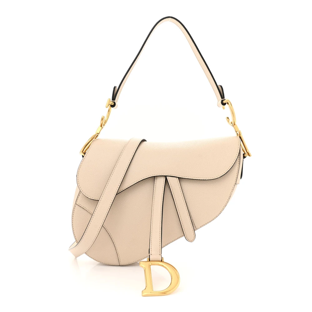 Lushentic Dior Medium Saddle Bag With Strap Hazelnut Grained Calfskin Leather Gold Hardware Front