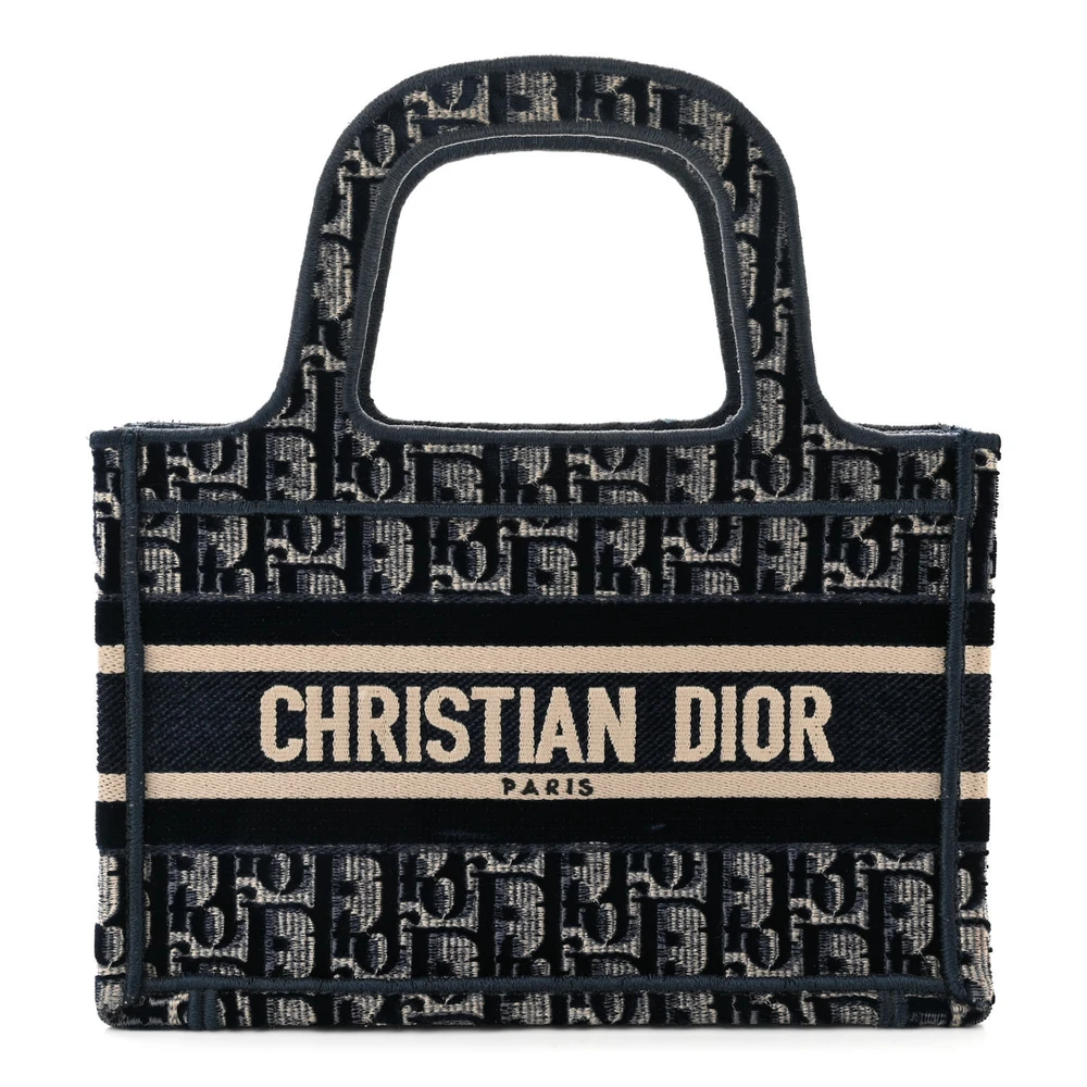 Lushentic Dior Mini Book Tote Blue Velvet Oblique Embroidered Front