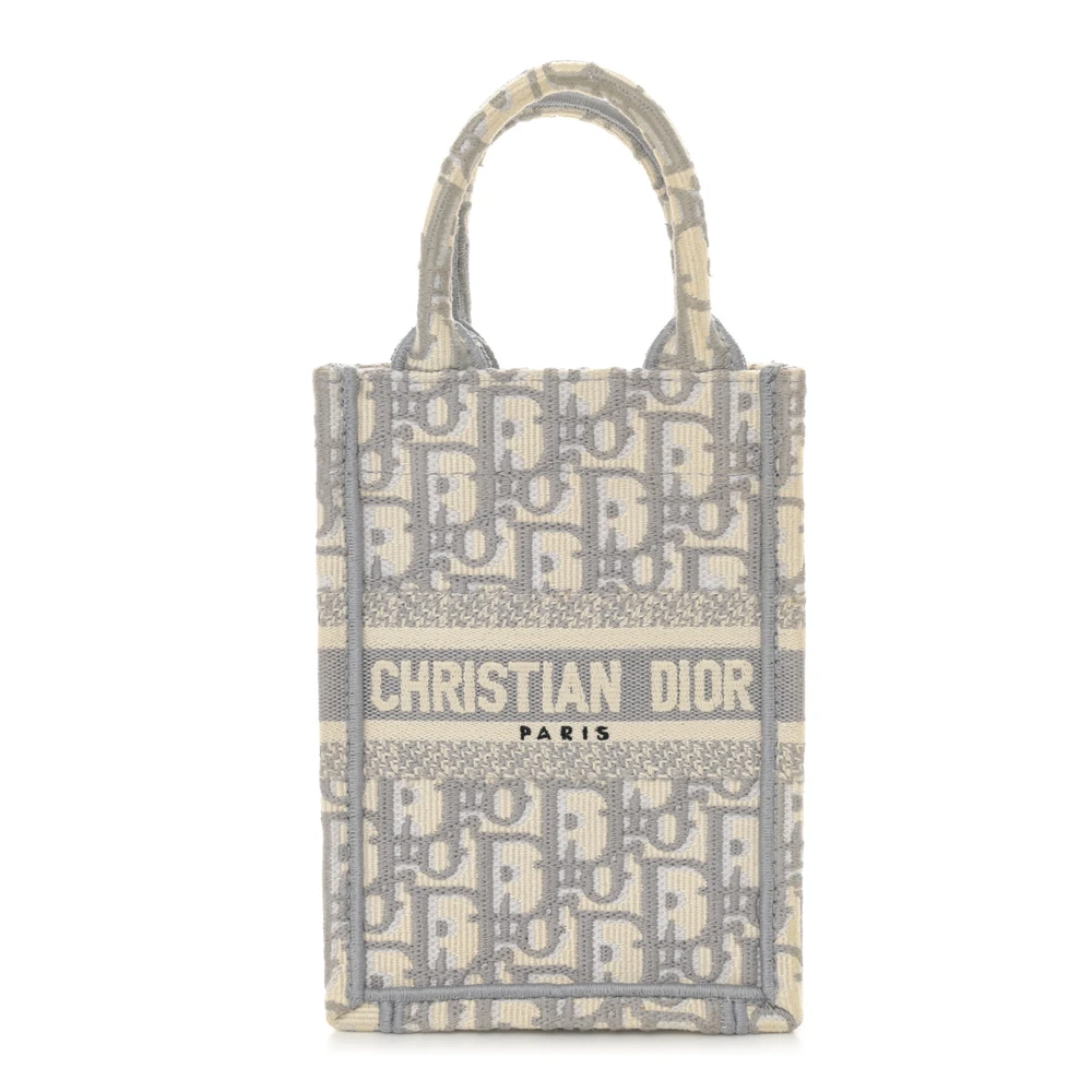 Lushentic Dior Mini Book Tote Phone Bag Grey Oblique Canvas Front
