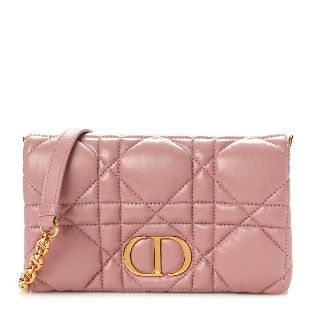 Lushentic Dior Mini Caro Bag Rose Des Vents Macrocannage Calfskin Leather Gold Hardware Front