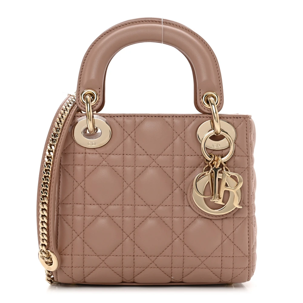Lushentic Dior Mini Lady Dior Fard Cannage Lambskin Leather Light Gold Hardware Front