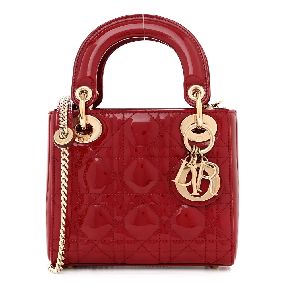 Lushentic Dior Mini Lady Dior Red Patent Cannage Calfskin Leather Gold Hardware Front