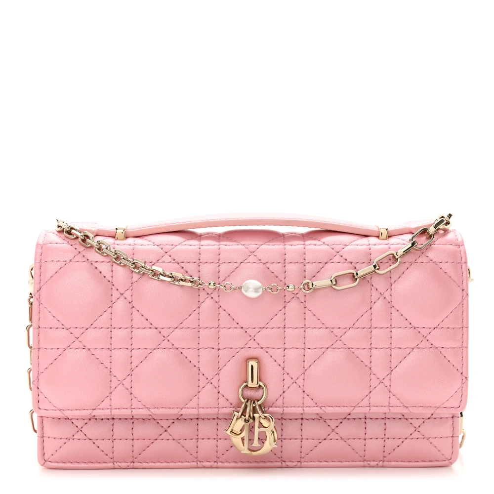 Lushentic Dior Mini My Dior Top Handle Clutch Antique Pink Cannage Lambskin Leather Gold Hardware Front