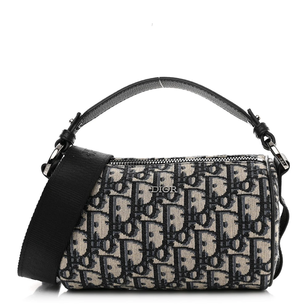 Lushentic Dior Mini Roller Messenger Bag Blue Oblique Canvas Silver Hardware Front