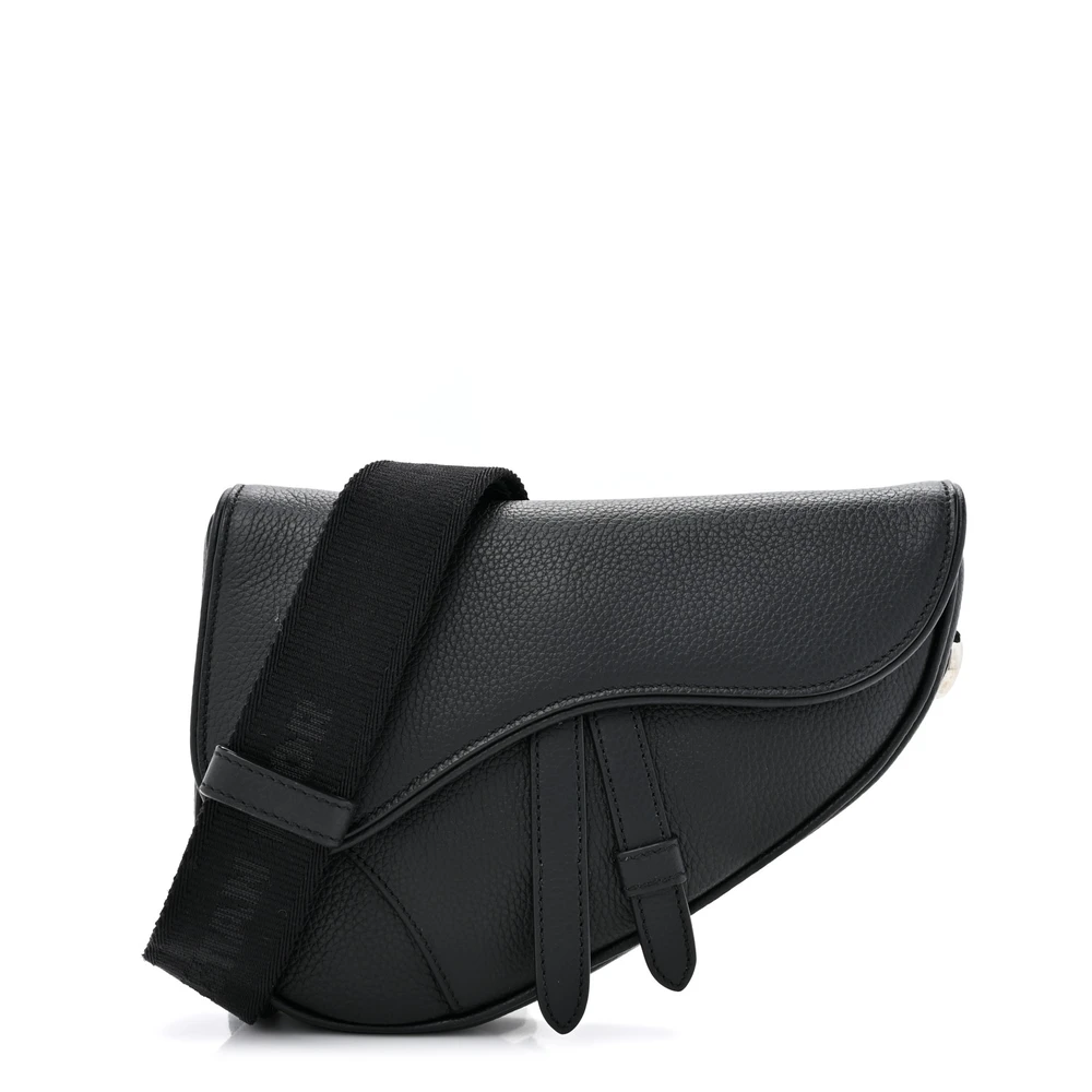 Lushentic Dior Mini Saddle Bag Black Grained Calfskin Leather Front
