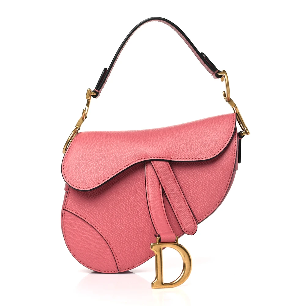 Lushentic Dior Mini Saddle Bag Pink Grained Calfskin Leather Brass Hardware Front