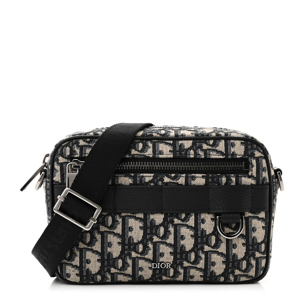 Lushentic Dior Mini Safari Messenger Navy Blue Oblique Canvas Silver Hardware Front