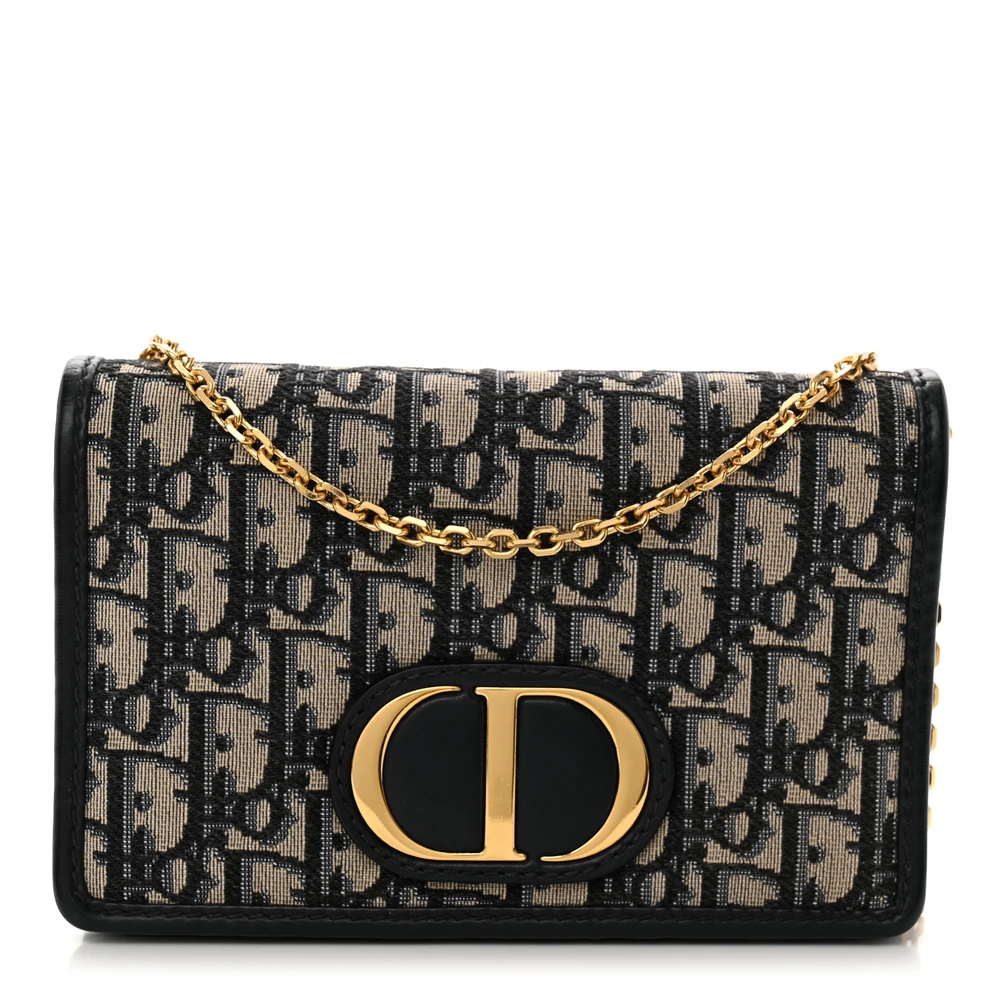 Lushentic Dior Montaigne 30 2-in-1 Pouch Blue Dior Oblique Canvas Gold Hardware Front