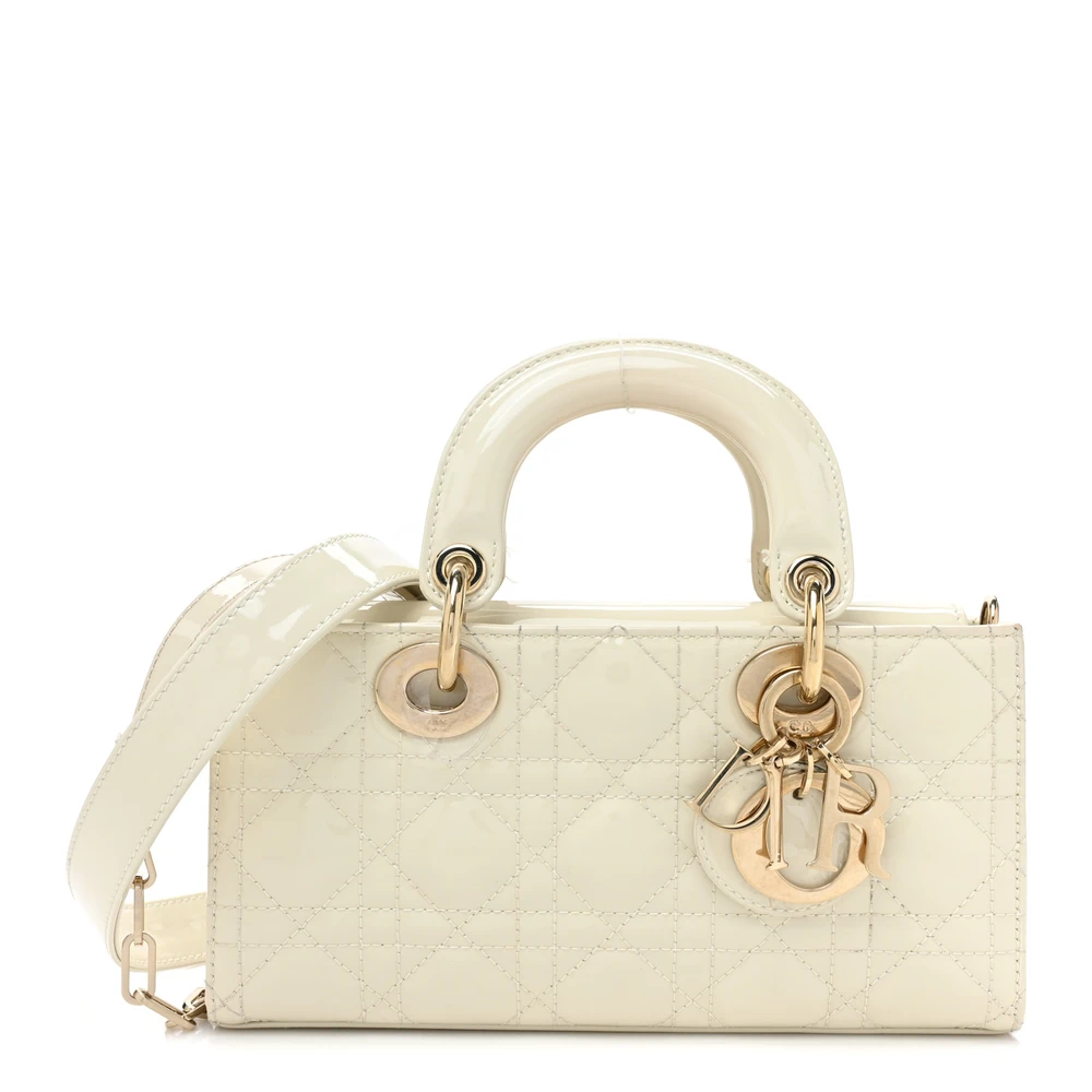 Lushentic Dior Small Lady D-Joy White Patent Cannage Calfskin Leather Gold Hardware Front