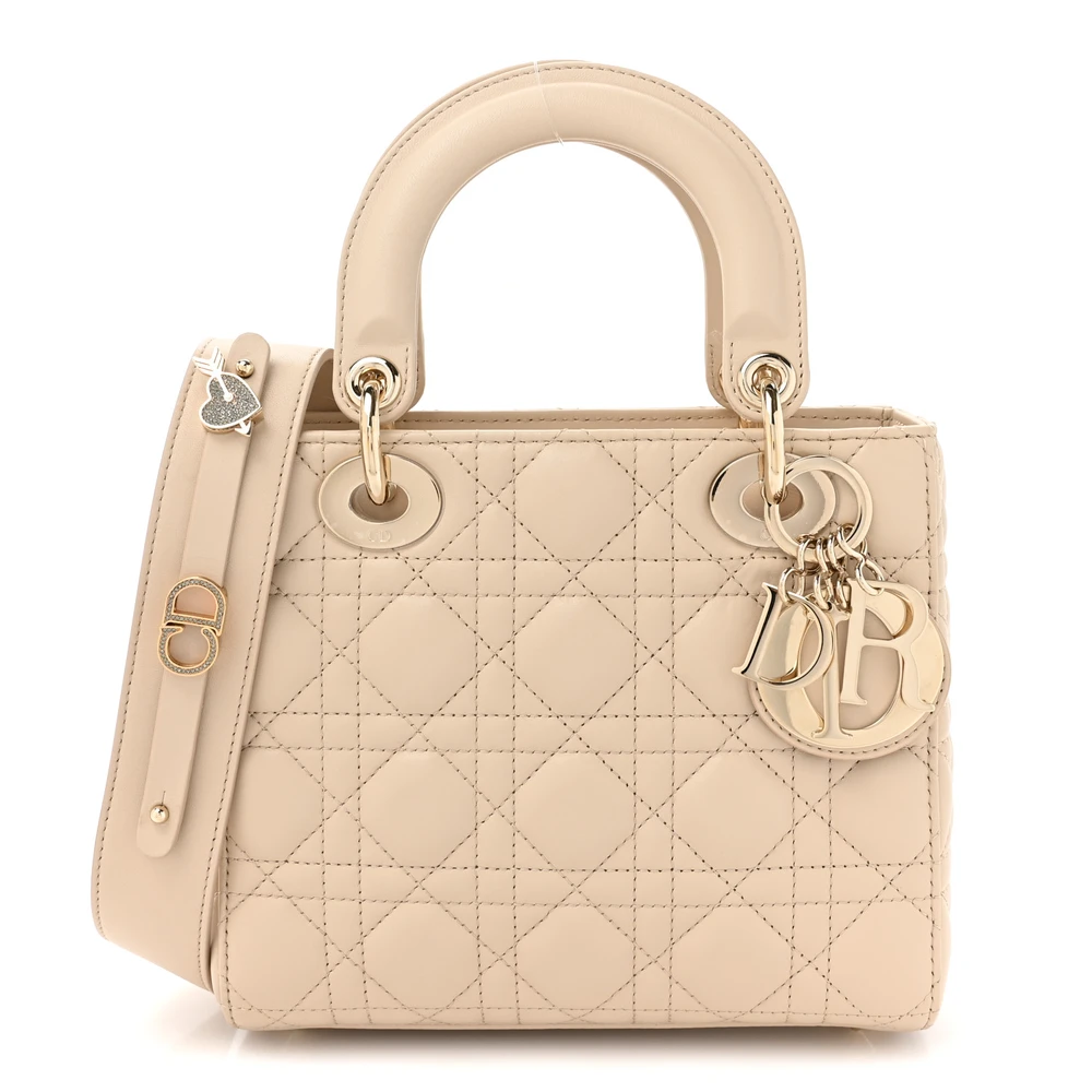 Lushentic Dior Small My ABCDior Lady Dior Beige Cannage Lambskin Leather Light Gold Hardware Front