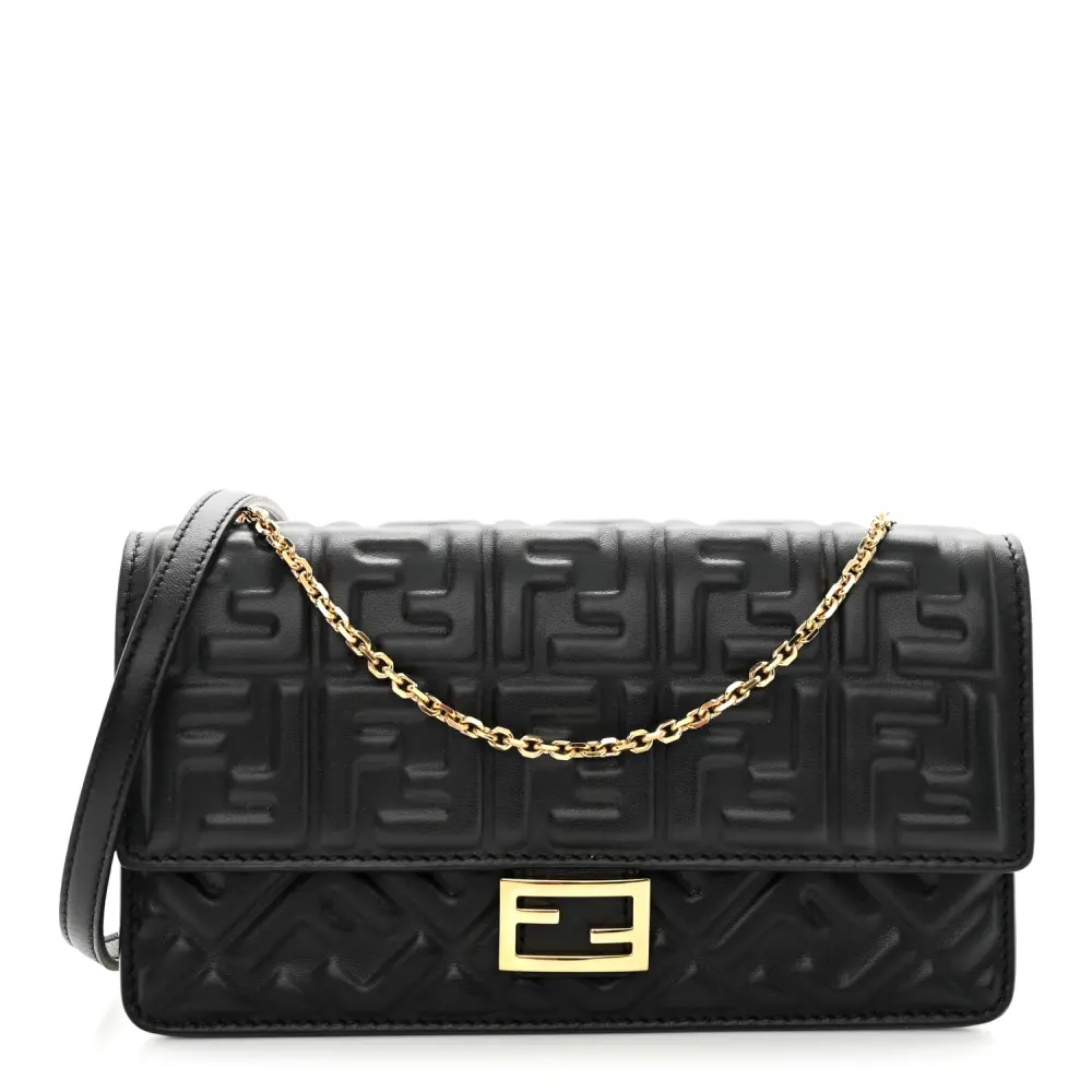 Lushentic Grade Designer Bags: FF Embossed WOC in Black Matisse Leather