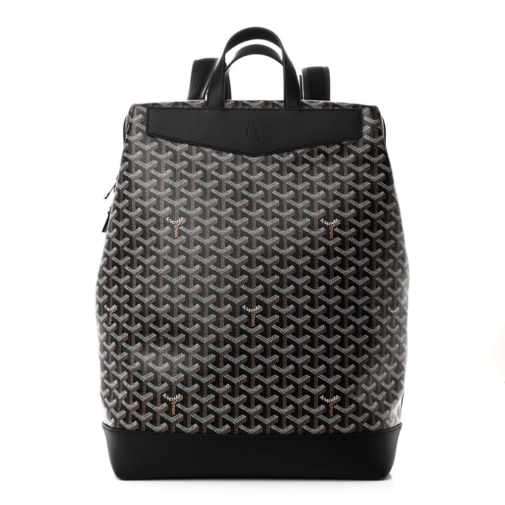 Lushentic Goyard Cisalpin Backpack MM Black Goyardine Canvas & Calfskin Leather Front