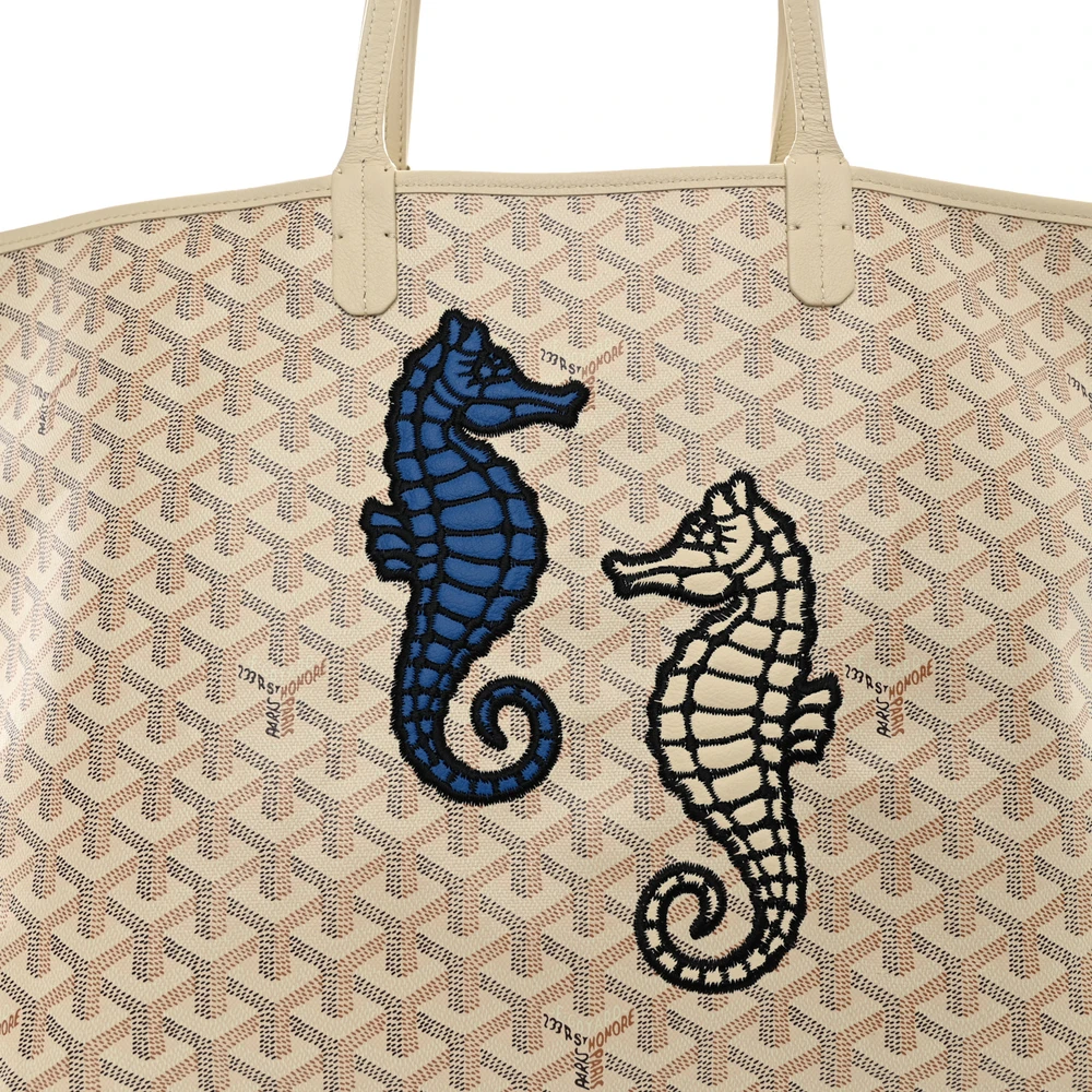 Lushentic Bag Embroidered Seahorse Reversible Anjou Tote PM Sand Goyardine Canvas - Image 8