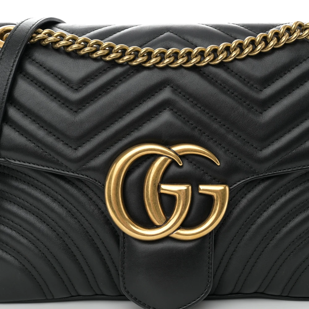 Lushentic GG Marmont Medium Shoulder Bag in Black Calfskin Leather - Image 9