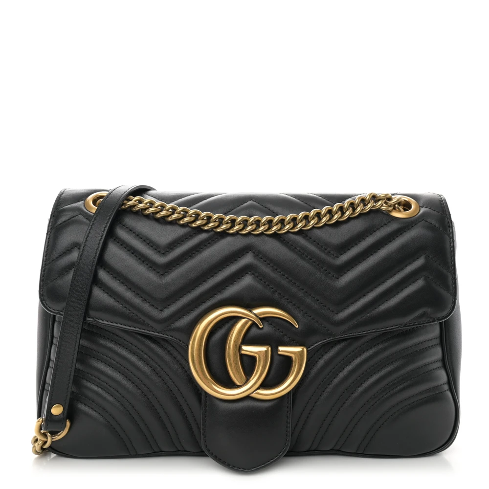 Lushentic GG Marmont Medium Shoulder Bag in Black Calfskin Leather