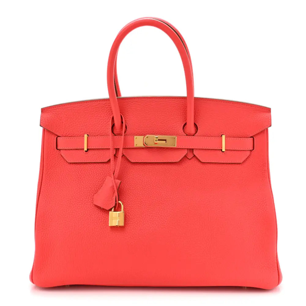 Lushentic Hermès Birkin 35 Rose Jaipur Taurillon Clemence Leather Gold Hardware Front