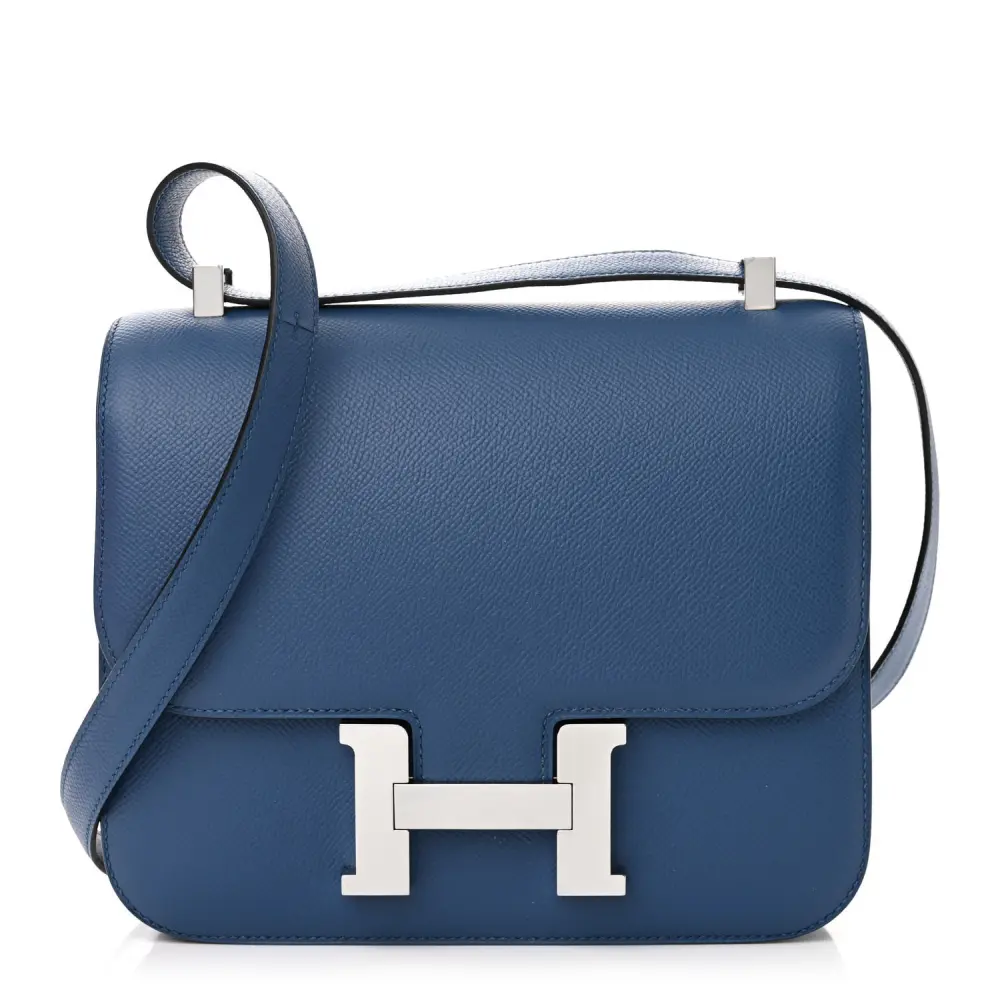 Lushentic Hermès Constance Verso 24 Bleu Agate Gris Mouette Epsom Leather Palladium Silver Hardware Front