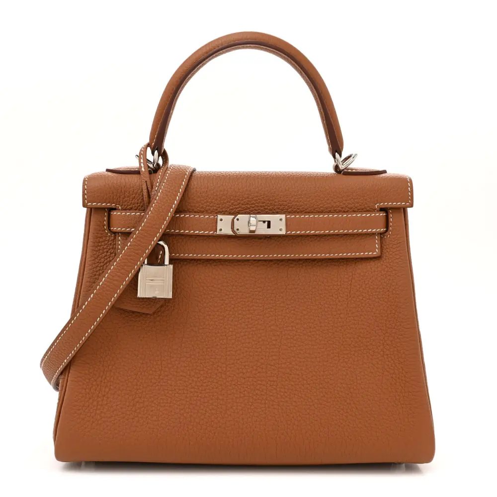 Lushentic Hermès Kelly Retourne 25 Brown Togo Leather Palladium Hardware Front