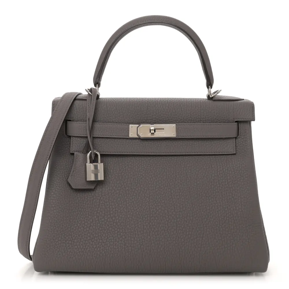 Lushentic Hermès Kelly Retourne 28 Etain Togo Leather Palladium Hardware Front