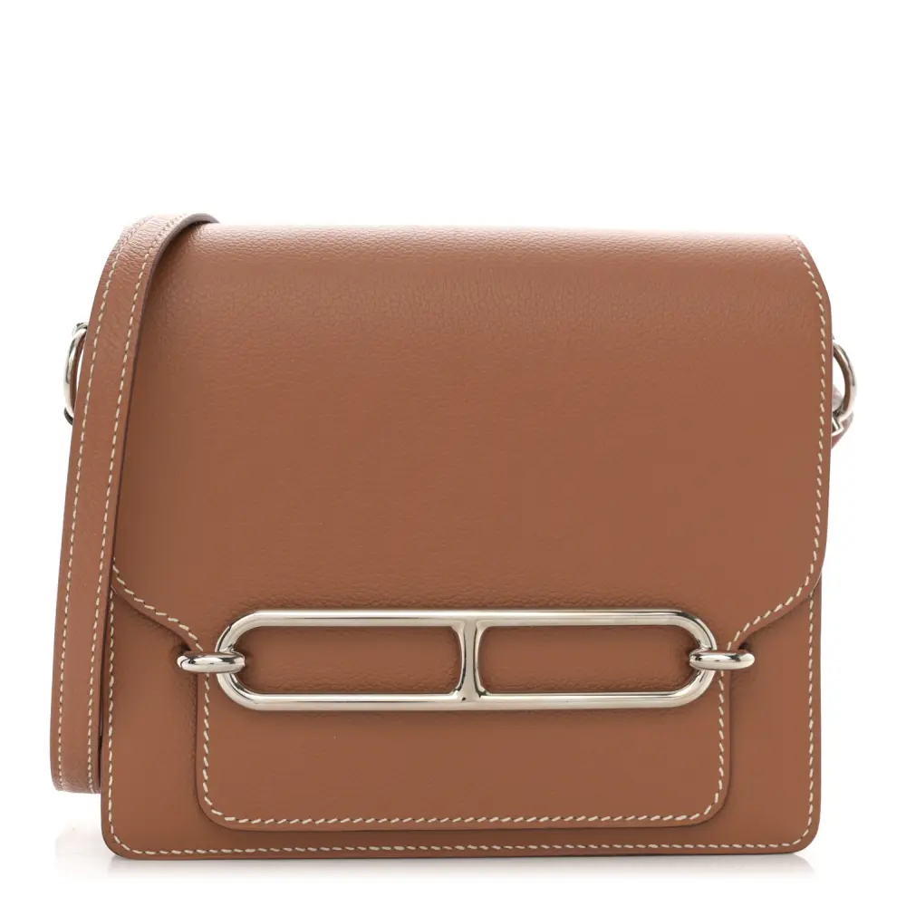 Lushentic Hermès Mini Sac Roulis Brown Evercolor Leather Palladium Silver Hardware Front