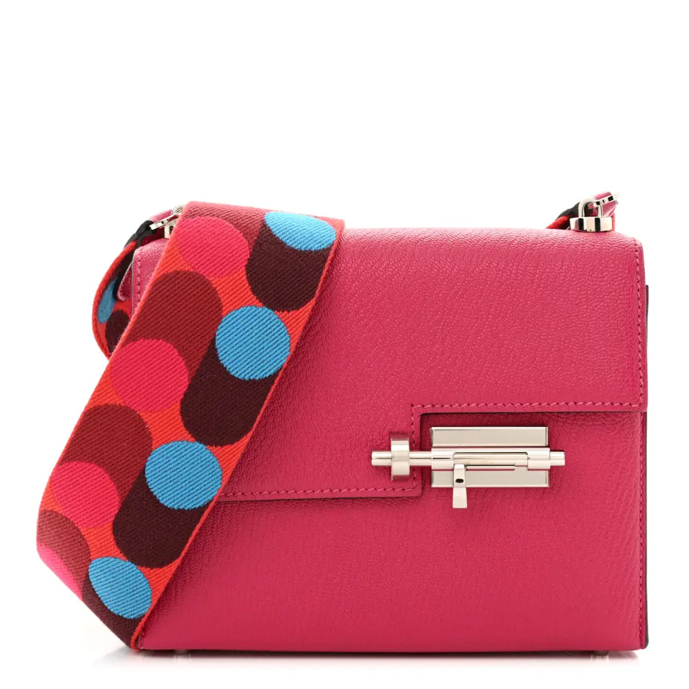 Lushentic Hermès Mini Verrou Large Strap Bag Rose Mexico Chèvre Mysore Leather Palladium Silver Hardware Front