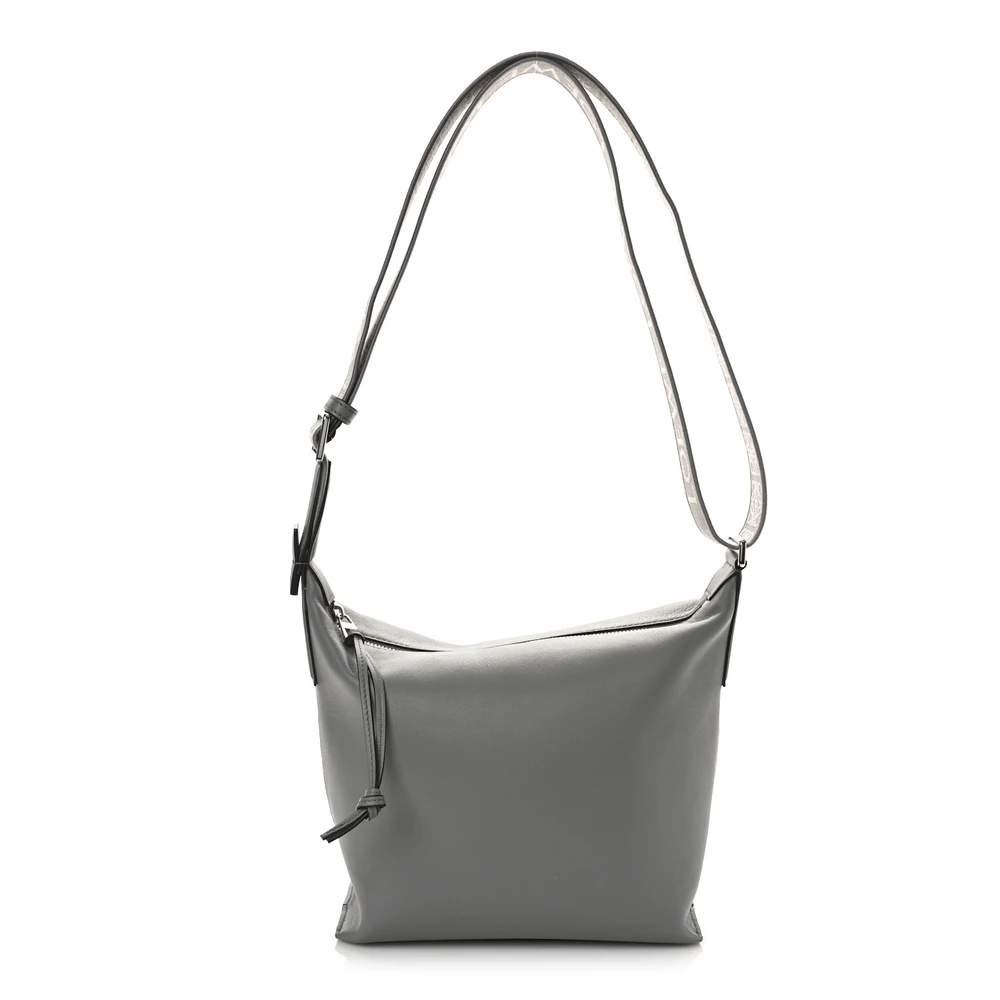Lushentic Loewe Cubi Crossbody Bag Small Asphalt Grey Jacquard Supple Smooth Calfskin Leather Front
