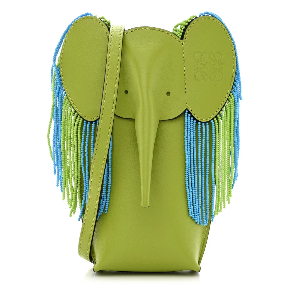 Lushentic Loewe Elephant Pouch Crossbody Bag Small Green Calfskin Leather Front