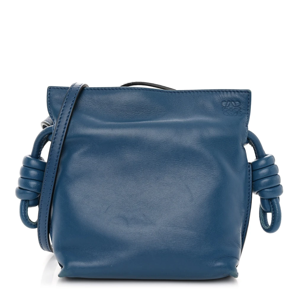 Lushentic Loewe Flamenco Knot Bag Mini Blue Calfskin Leather Front