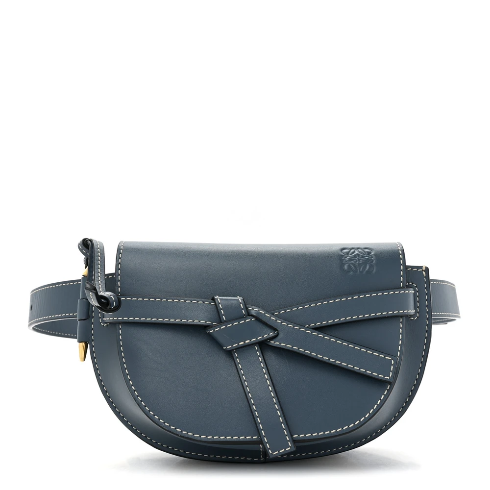 Lushentic Loewe Gate Belt Bag Mini Steel Blue Calfskin Leather Front