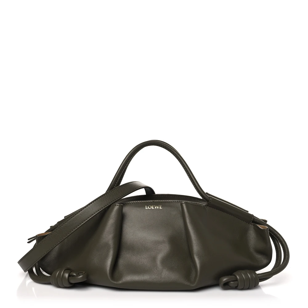 Lushentic Loewe Paseo Bag Small Dark Khaki Green Shiny Nappa Calfskin Leather Front