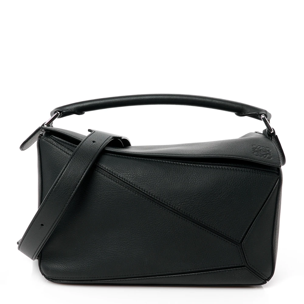 Lushentic Loewe Puzzle Bag Medium Black Calfskin Leather Front