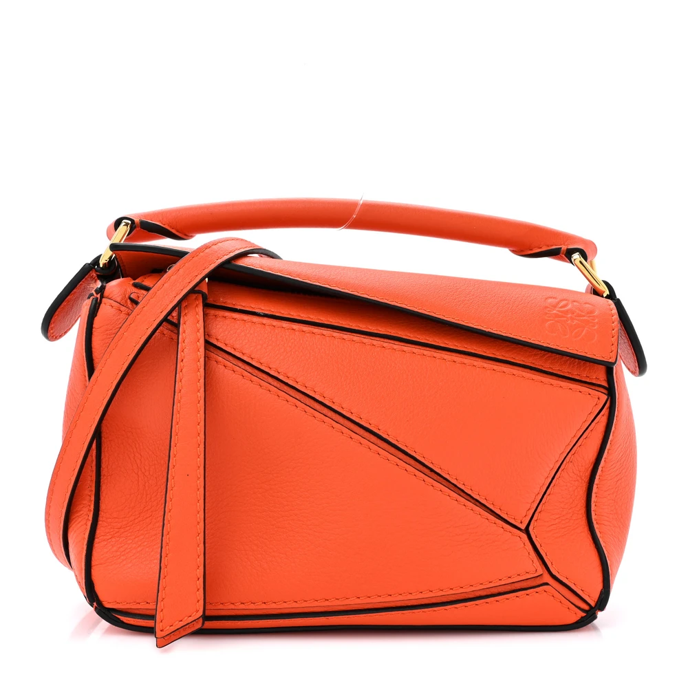 Lushentic Loewe Puzzle Bag Mini Orange Calfskin Leather Front