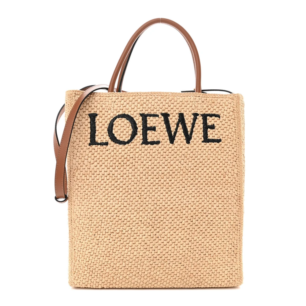 Lushentic Loewe Standard A4 Tote Bag NaturalBlack Raffia & Calfskin Leather Front