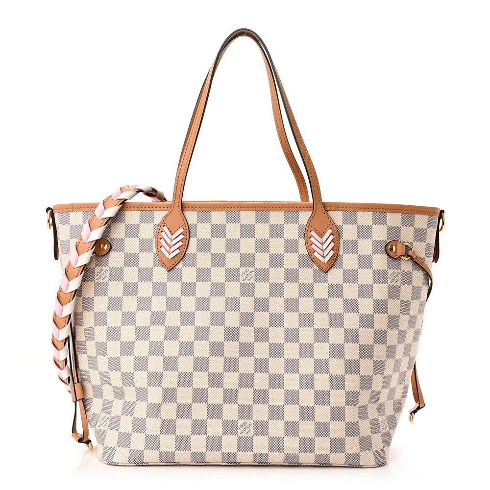 Lushentic Louis Vuitton Braided Neverfull MM Damier Azur Canvas Orange Interior Front